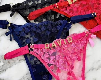 Custom Name Lace Thong, Personalized Seamless Lingerie, One Size Panty