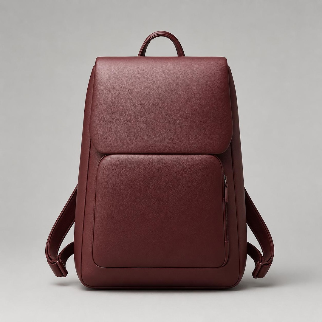 Mahogany Brown Leather Backpack, Structured Flap Rucksack, Minimalist ...