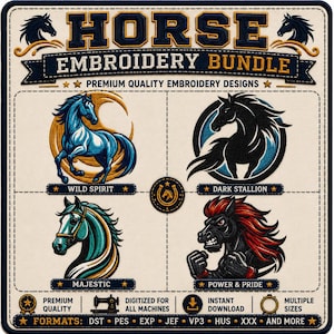 Horse Embroidery Designs Bundle | Running Stallion Machine Embroidery (Instant Download)