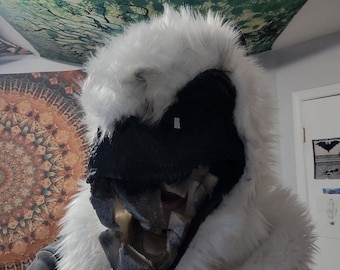 Black White Shark Fursuit Mask – Comfortable, Big Teeth Dinomask