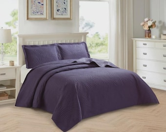 3 Piece Embossed Bedspread Quilted Comforter Single Double King Size Bedding Set