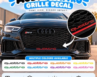 Adesivo per griglia Audi Quattro / Adesivo in vinile con stemma anteriore Quattro / Colore personalizzato / Per Audi A3 S3 RS3 Styling x2