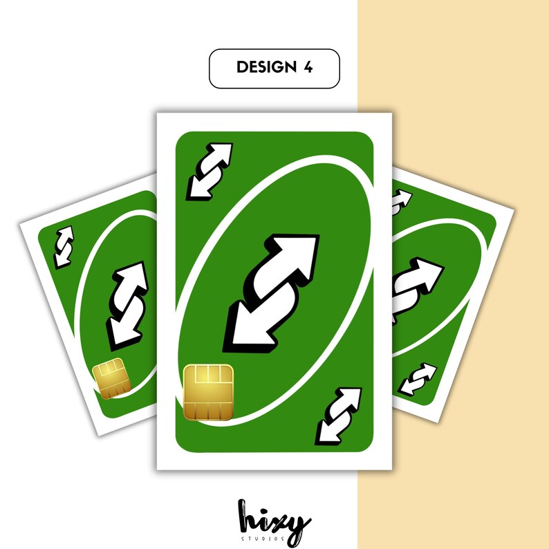 Puede incluir: Tres cartas verdes de reversa con flechas blancas y un dise&ntilde;o cuadrado dorado. Las cartas est&aacute;n dispuestas sobre un fondo blanco con el texto "DESIGN 4" en la parte superior y "hixy studios" en la parte inferior.
