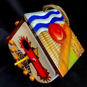 ABSTRACTION BIRDHOUSE #2: An Outdoor Wood and Ceramic Birdhouse With Plug