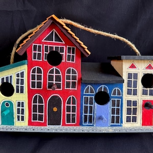 New For 2025 - DUTCH TOWNHOUSE BIRDHOUSE: Unique Four Hole Hanging Birdhouse