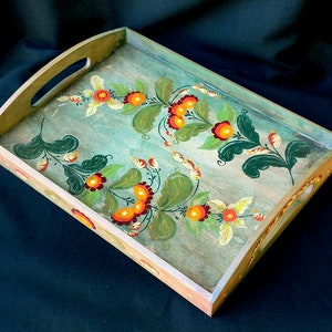 Hand Painted Pennsylvania Dutch Tray, Floral Folk Art Decor