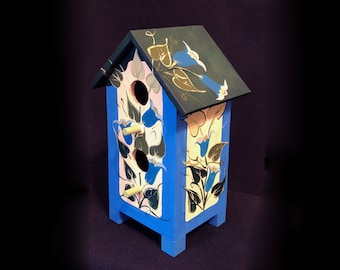 MORNING GLORY BIRDHOUSE: An Original Hand Painted Free Standing Birdhouse
