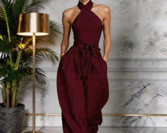 Halter Maxi Dress Women, Summer Vacation Outfit, Beach Dress, Elegant Sleeveless Dress, 2026 New Season, Resort Wear Chic Style