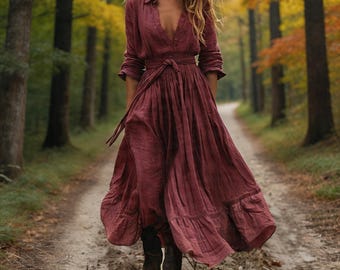 Boho Maxi Dress Women, Long Sleeve Button Front, Flowing Casual Chic (2026 Collection)