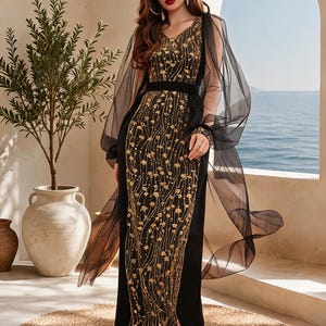 long gold sheer dress Allure Sheer Sequin Maxi Dress
