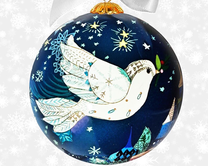 2024 Li Bien Ornaments Peace Dove Hand Painted Glass Christmas Ornament