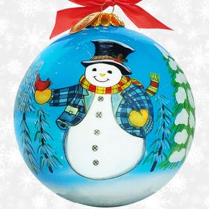 2025 Li Bien Ornament Snowman and Cardinal hand painted ornament