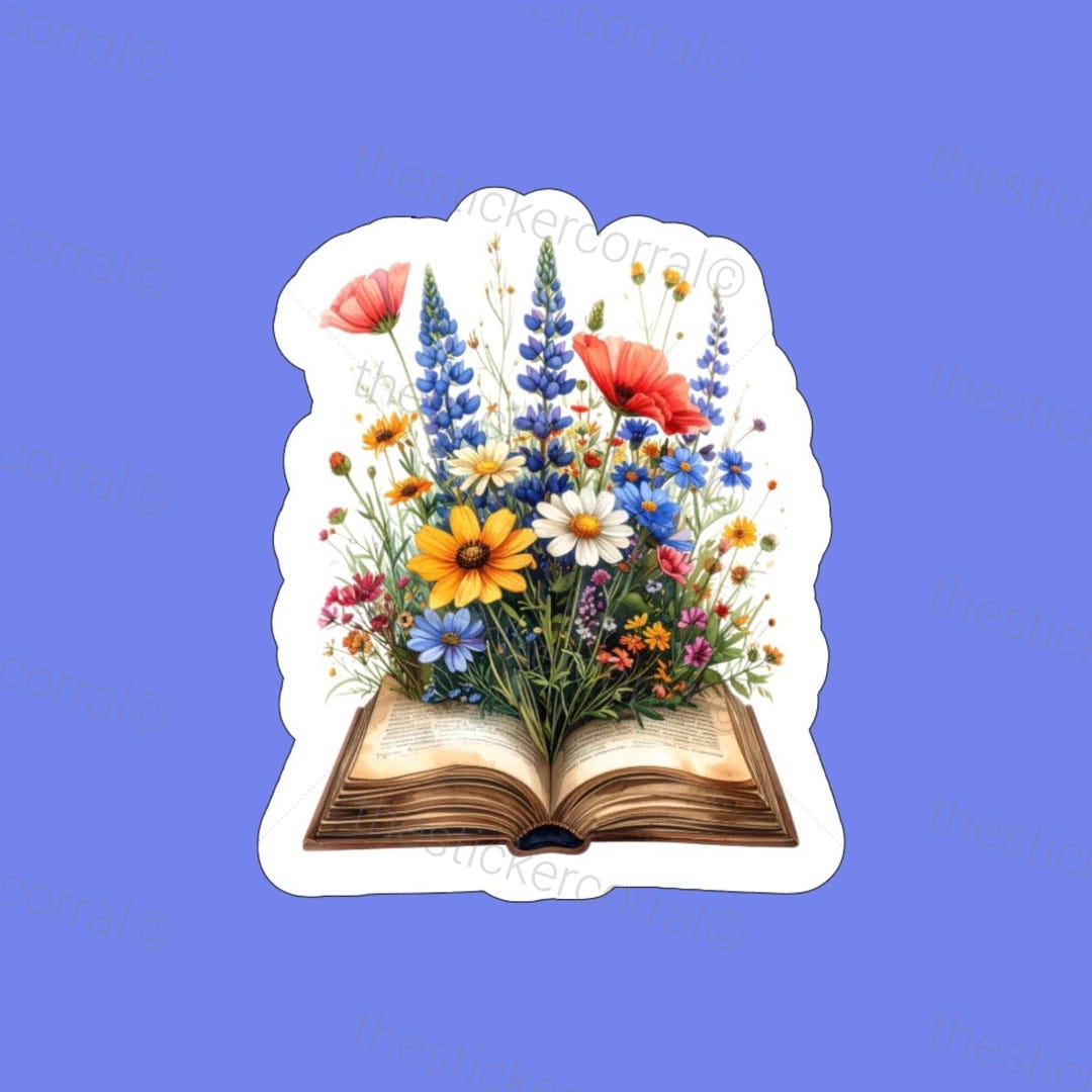 Waterproof Vinyl Sticker- Open Book With Wildflowers - Etsy
