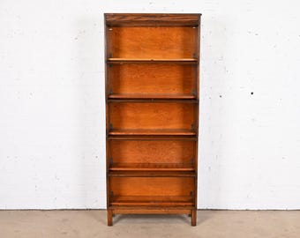 Librería antigua de roble estilo abogado – Armario bibliotecario de 5 niveles, almacenamiento de oficina estilo Arts & Crafts