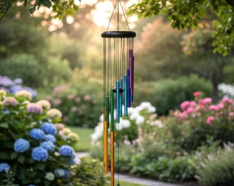 Campanillas de viento arcoíris de 12 tubos de aluminio, coloridas, para exteriores, jardín, patio, porche, decoración, sonido relajante, regalo para ella, regalo de jardín