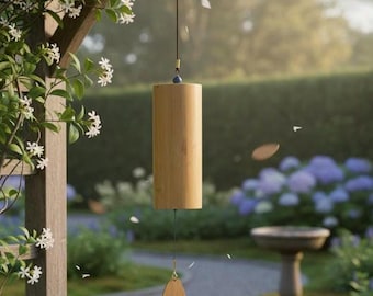Campanella a vento in bambù fatta a mano in legno naturale per esterni, giardino zen, veranda, meditazione, suono rilassante, regalo per inaugurazione casa