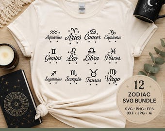 Zodiac SVG-bundel: 12 horoscoop-astrologietekens (digitale download)