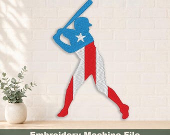 Honkbalspeler silhouet Puerto Rico vlag borduurwerk ontwerpen (digitaal bestand)