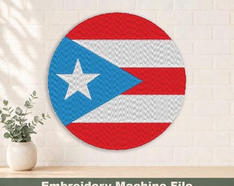 Puerto Rico vlag cirkel borduurwerk ontwerpen PES en DST digitale bestanden, hoepelgrootte: 4 x 4 inch