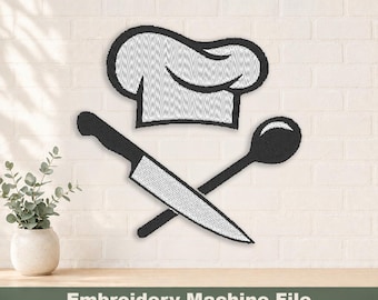 Chef Logo Embroidery Design PES & DST Digital Files, Hoop Size: 4”x4”