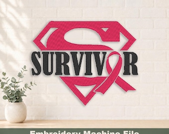 Survivor Breast Cancer Borduurontwerp PES & DST digitale bestanden, hoepelgrootte: 4" x 4"
