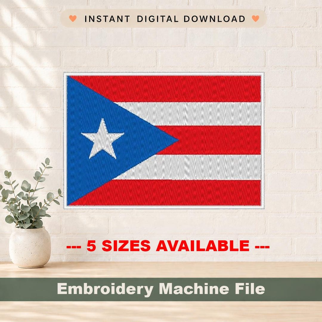 Puerto Rico Flag Embroidery Design | Pes & Dst Files for 4