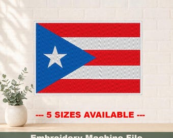 Puerto Rico vlag borduurwerk ontwerpen | Pes- en DST-bestanden voor ringen van 4 x 4 en 5 x 7 inch | Digitale download voor naaien, knutselen en quilten