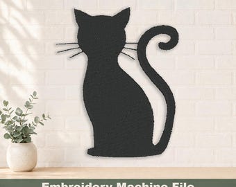 Cat Silhouette Embroidery Design PES & DST Digital Files, Hoop Size: 5”x7”