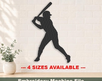 Baseball Player Embroidery Design PES & DST Digital Files, Hoop Size: 4”x4”, --- 4 Sizes Available ---