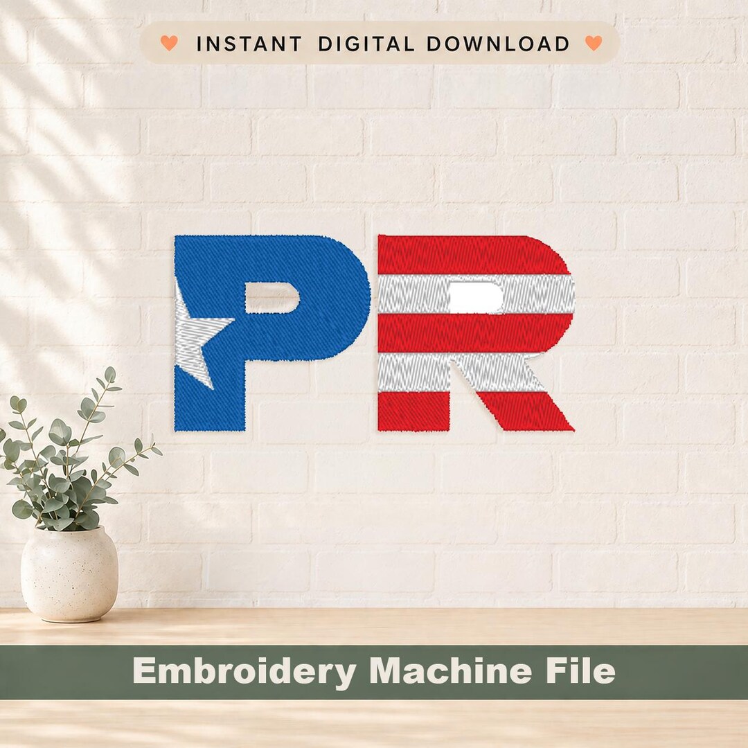 PR Letters Puerto Rico Flag Embroidery Design – PES DST (digital ...