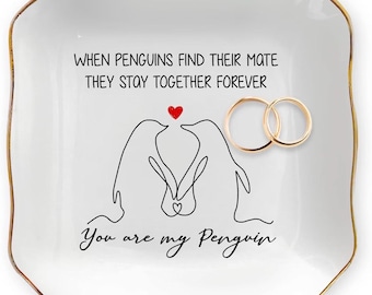 You Are My Penguin, 4x4 Ceramic Jewelry Dish Tray - Romantic Anniversary Wedding Engagement Birthday Gift- Anniversary Couple Gifts for Her
