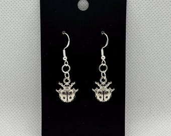 Vintage Style Sterling Silver Ladybug Earrings | Silver Ladybug Dangle Earrings | Cute Nature Jewelry | Cottagecore Gift |Gift for Her