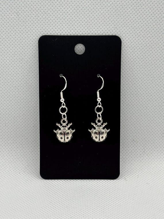 Vintage Style Sterling Silver Ladybug Earrings | Silver Ladybug Dangle Earrings | Cute Nature Jewelry | Cottagecore Gift |Gift for Her by FunkyMeadow