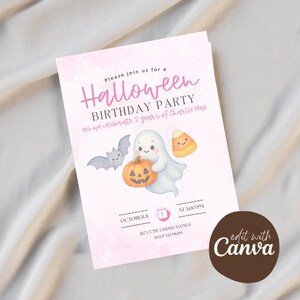 Pink Ghost Halloween Birthday Invitation | Cute Ghost Halloween Birthday Party Invite | Pastel Halloween Party | Watercolor Ghost Invite