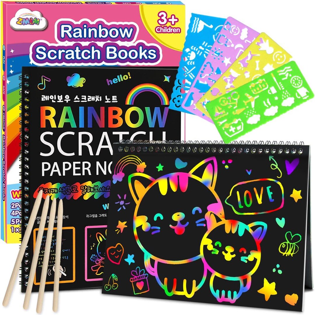 Rainbow Scratch Notebook Set for Kids Magic Scratch Art Book ...