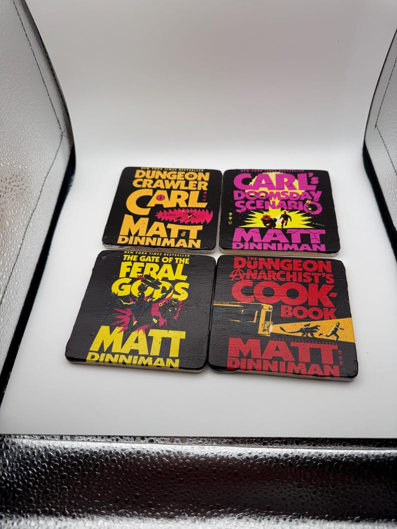 Dungeon Crawler Carl bamboo coaster set
