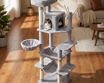 70 Inch Multi-Level Cat Tree Condo with Hammock and Scratching Posts