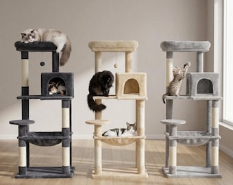 モダンなキャットタワー、サイザル麻の爪とぎポール、ハンモック付きコンドミニアム家具