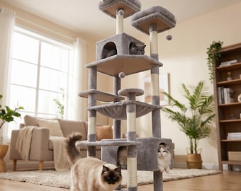 Multi-Level Cat Tree Tower with Condo, Hammock, Scratching Posts, Modern Cat Furniture