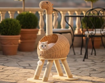 Whimsical Dinosaur Cat Bed Natural Wicker Cozy Lounge Space for Pets