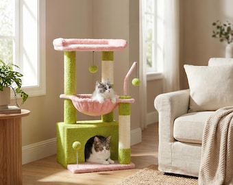 Cactus Cat Tree with Hammock, Condo, Scratching Posts – Multi-Level Cat Tower