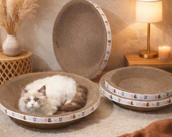 Cama rascador redonda de cartón para gatos – Nido acogedor, muebles modernos para mascotas