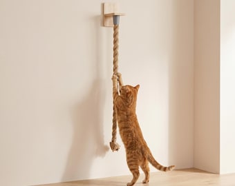 Sisal Cat Climbing Rope Ladder, Solid Wood Mount, Wall Steps Playground Alternative