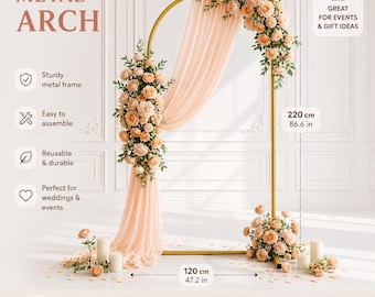 Gold Metal Arch Backdrop Stand 7.2FT Wedding Arch Frame, Balloon Garland Hoop for Birthday, Baby Shower Party Decor
