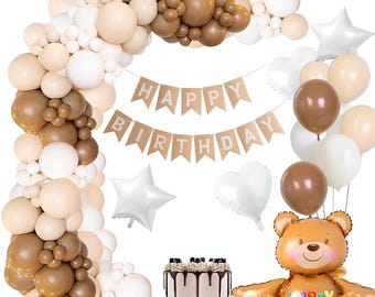 Neutral Teddy Bear Balloon Arch Kit, Beige Brown Birthday Decor, Baby Boy First Birthday Backdrop, Bear Party Garland