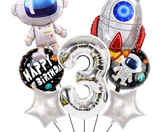 Space Birthday Balloon Decorations, Astronaut Rocket Balloon Set, Outer Space Party Decor, First Birthday, ONE Banner, Galaxy Theme