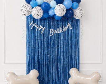 Dog Birthday Decorations Kit, Paw Print Balloon Garland, Pink or Blue Party Backdrop, Bone Balloons, Puppy Birthday Decor