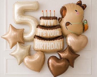 Capybara Birthday Balloons, Capybara Party Decorations, Cute Animal Balloon Bouquet, Number Balloon, Kids Birthday Decor