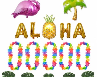 Hawaiian Party Decorations Kit, Aloha Luau Birthday Decor, Tropical Flamingo Pineapple Palm Tree Balloons, Summer Party Backdrop