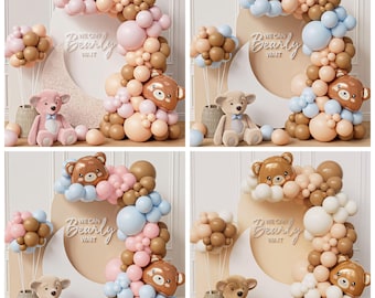 Bearly Wait Balloon Arch Kit, Blue Beige Teddy Bear Garland, Neutral Baby Boy Party Backdrop